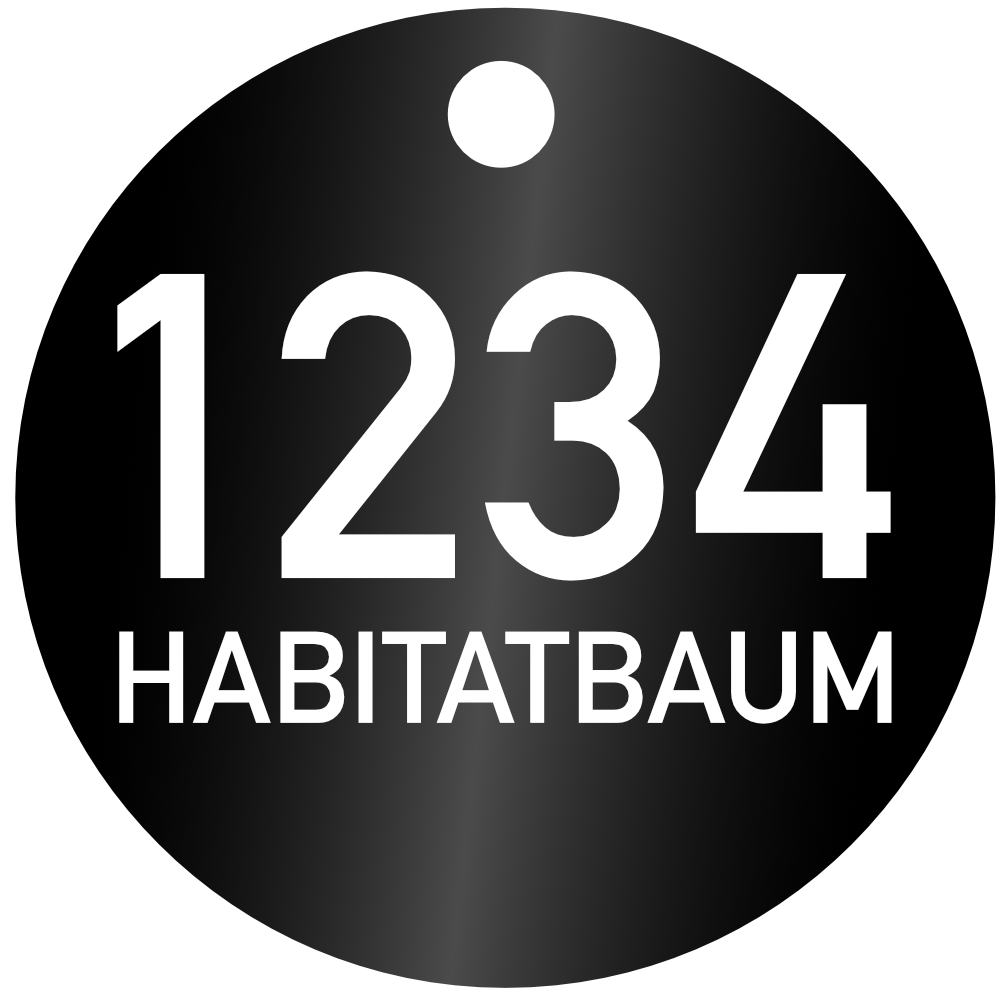 Habitatbaum Plaketten, ø 50 mm, Stärke 1 mm, Bohrung 4,0mm, Aluminium eloxiert, 2-zeilige Laserbeschriftung Habitatbaum Plaketten, ø 50 mm, Stärke 1 mm, Bohrung 4,0mm, Aluminium eloxiert, 2-zeilige Laserbeschriftung