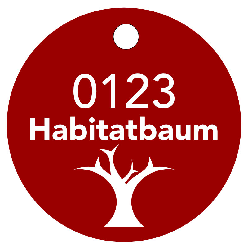 100 Habitatbaum Logo Plaketten, ø 40 mm, Stärke 1 mm, Aluminium eloxiert, Laserbeschriftung Nr. 001-100