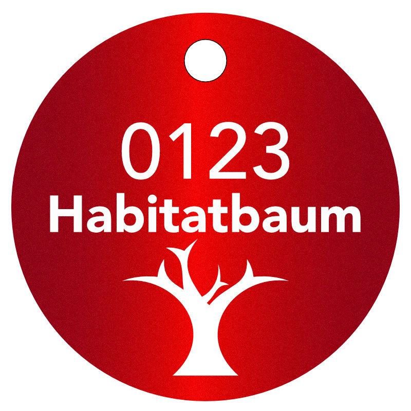 100 Habitatbaum Logo Plaketten, ø 40 mm, Stärke 1 mm, Aluminium eloxiert, Laserbeschriftung Nr. 001-100
