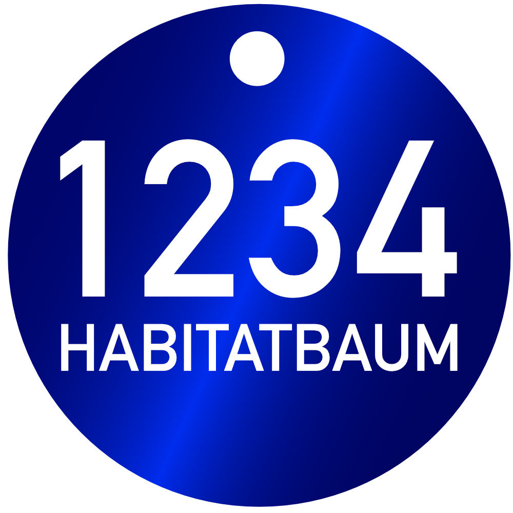 Habitatbaum Plaketten, ø 40 mm, Stärke 1 mm, Aluminium eloxiert, 2-zeilige Laserbeschriftung Habitatbaum Plaketten, ø 40 mm, Stärke 1 mm, Aluminium eloxiert, 2-zeilige Laserbeschriftung